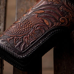 Handmade Leather Tooled Long Carp Mens Chain Biker Wallets Cool Leather Wallet With Chain Wallets for Men