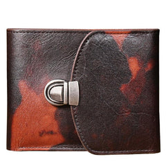 Handmade Leather Mens Graffiti Trifold billfold Wallet Vertical Small Card Wallet For Men