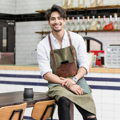 Vintage Canvas Leather Mens Womens Gray Craftsman Apron Cafe Staff Apron Work Apron for Men