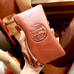 Vintage Black Leather Mens Phone Wallet Clutch Bag Wristlet Bag Zipper Long Wallet For Men