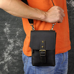 Mens Leather Small Side Bag  Waist Pouch COURIER BAG Holster Belt Case Belt Pouch for Men