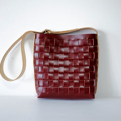Vintage Leather Beige Braided Womens Crossbody Purse Shoulder Bag for Women
