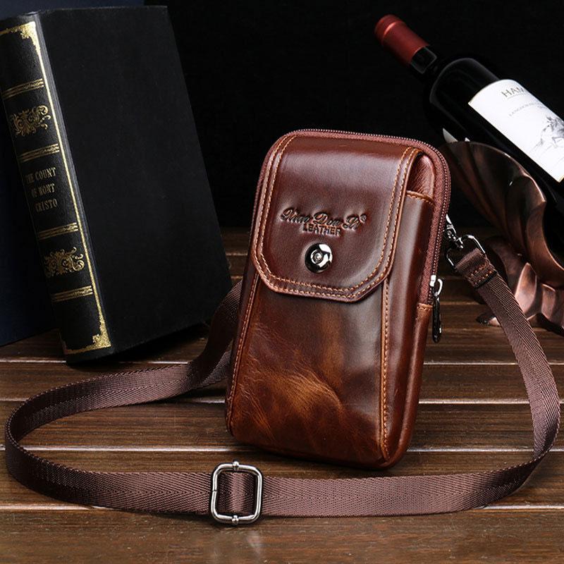 Cool Leather Mens Vintage Small Side Bag Belt Pouch Waist Bag For Men