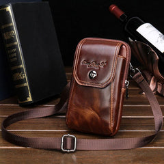Cool Leather Mens Vintage Small Side Bag Belt Pouch Waist Bag For Men
