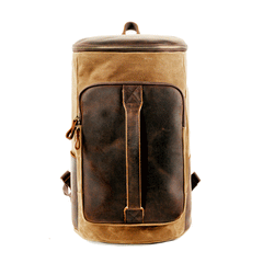Cool Waxed Canvas Black Leather Mens 15.6‘’ Barrel Green Backpack Travel Backpack Hiking Backpack for Men