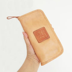Handmade Mens Black Long Wallet Brown Cool Zipper Long Wallet Clutch Wallet For Men