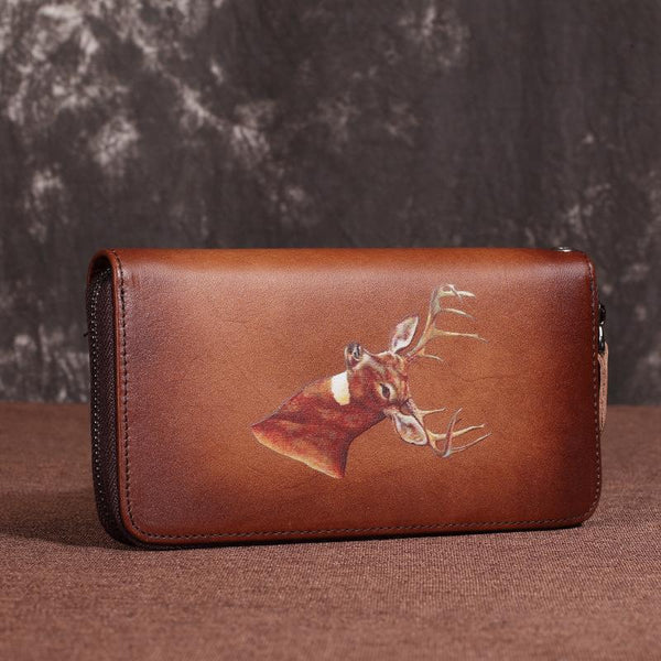 Brown Vintage Deer Wallet Leather Mens Womens - Back View