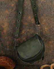 Vintage Green Leather Womens Saddle Shoulder Bag - Front View