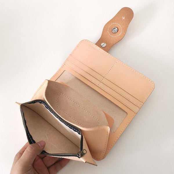 Simple Japanese-Style Mens Leather Long Wallets Light Beige Bifold Card Wallet F CZPY02451017