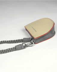 Womens Beige&Orange Leather Coin Zip Wallet with Leather Chain Leather Zip Wristlet Purse for Ladies