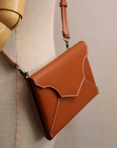 Cute Brown LEATHER Envelope WOMEN SHOULDER BAG Handmade Slim Envelope Crossbody Purse FOR WOMEN