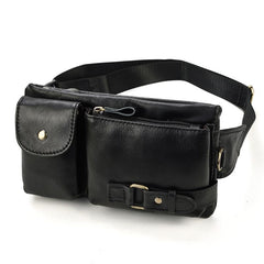 Fashion Brown Leather Men's Fanny Pack Black Hip Pack Waist Bag For Men