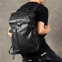 Genuine Leather Mens Cool Backpack Large Black Travel Backpack for men