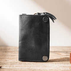 Black Leather Mens Small Car Key Wallet Dark Brown Key Holder Coin Purse Card Holder For Men