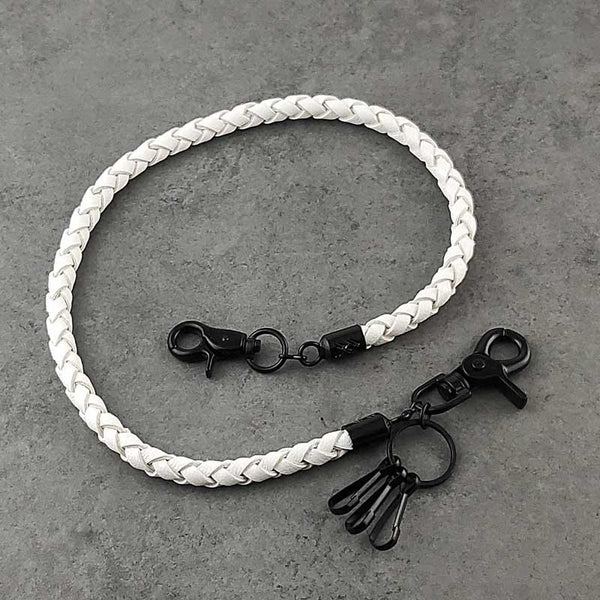 Badass White Leather Braided Long Wallet Chain Cool Punk Rock Biker Trucker Wall WG00162001