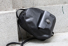 Genuine handmade Leather backpack bag shoulder bag black  women leather purse