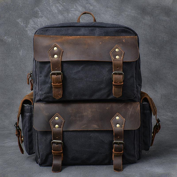 Waxed Canvas Leather Mens 15" Laptop Backpack Army Green Travel Backpack Dark Gr 24J02581039
