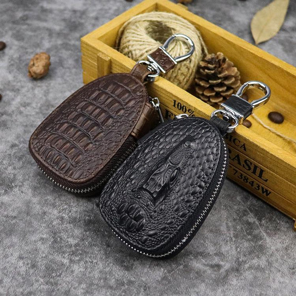 Black Leather Men's Key Wallet Zipper Car Key Case Car Holder For Men FY00351013