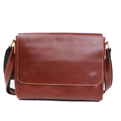 Cool Black Leather Mens 10 inches Courier Bags Coffee Brown Messenger Bags Postman Bag For Men