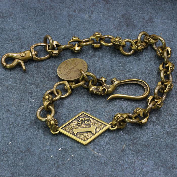 Badass Skull Brass Biker Wallet Chain 1%er Wallet chain 18'' gold pants chain Fo ZLS01981001