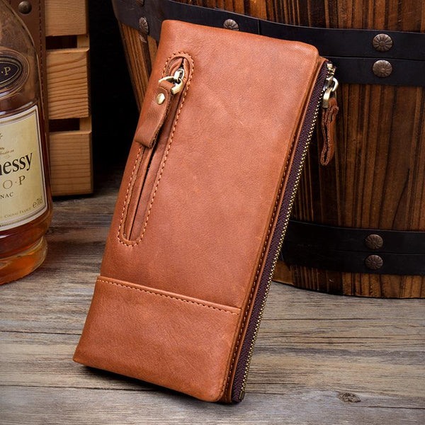 Black Cool Mens Leather long Wallet Brown Leather Zipper Wallet Long Wallets Clu MSG01781201