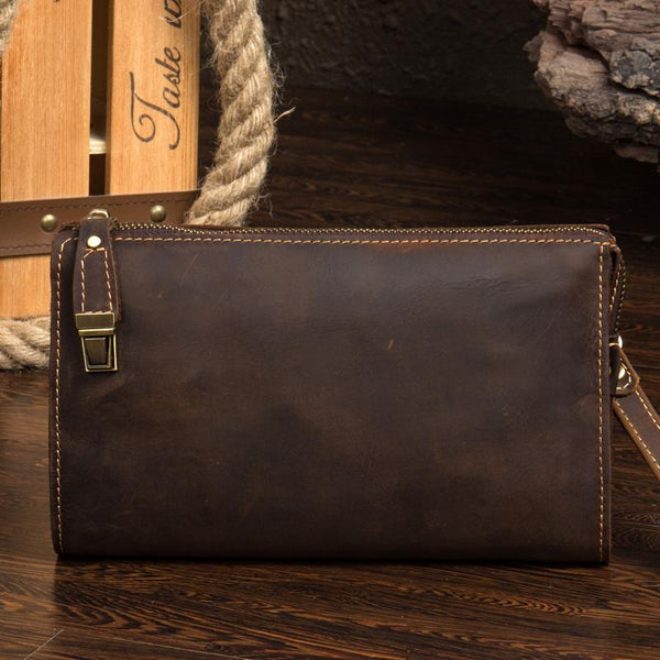 Dark Brown Cool Mens long Clutch Wallet Wristlet Wallet Clutch Bag Large Long Wa MSG02381262
