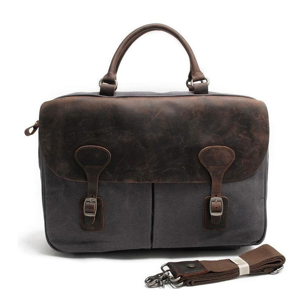 Mens Waxed Canvas Leather Briefcase Handbag Laptop Bag Business Bag for Men QGX01981115