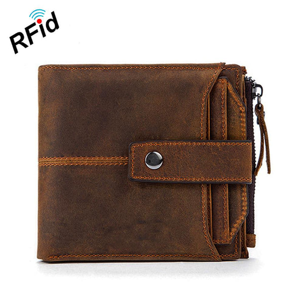RFID Brown Leather Men's Small Wallet billfold Wallet Cool Bifold Wallet For Men FY00981012