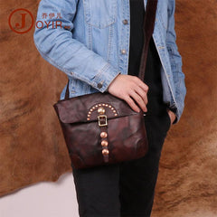 Cool Mens Leather Country Side Bag Small Saddle Messenger bag Shoulder bag For Men