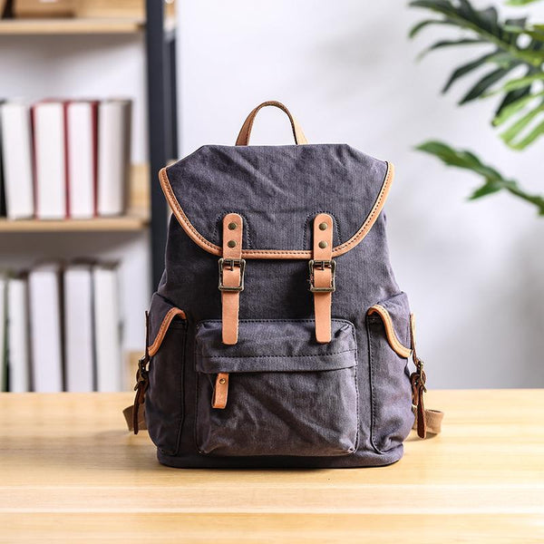 Cool Canvas Leather Mens Womens 13'' White Backpack Khaki Travel Backpack Colleg JCYC01991003