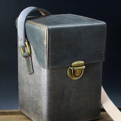 Handmade Gray Leather Mens Small Box Bag Shoulder Bag Messenger Bag for Men