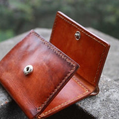 Handmade Leather Mens Small Trifold Wallet Vintage Cool billfold Wallet for Men