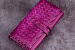 Genuine Leather Wallet Long Wallet Woven Wallet Purse For Men Women - EverHandmade