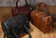 Handmade Leather Vintage Boston Bag Handbag Shoulder Bag for Women - EverHandmade