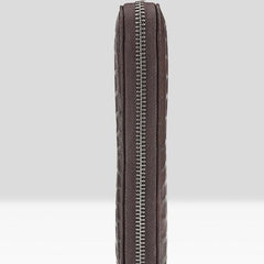 Genuine Leather Mens Cool Long Leather Wallet Zipper Clutch Wallet for Men