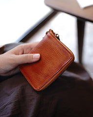 Zip Women Brown Leather Billfold Wallet Small Zip Wallets Around Zipper Wallets For Women