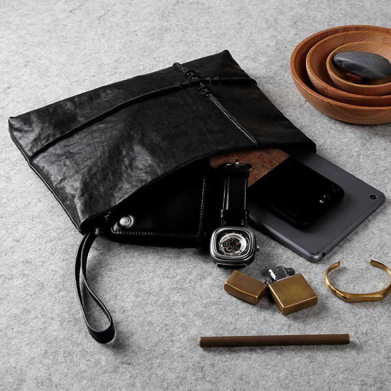 Fashion Leather Men's Black Envelope Clutch Wristlet Clutch Business Clutch For Men
