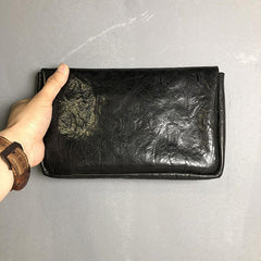 Handmade Leather Mens Clutch Cool Slim Wallet Zipper Clutch Wristlet Wallet for Men