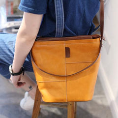 Brown Leather Bucket Bag Handbag Bucket Bag With Zipper - Annie Jewel