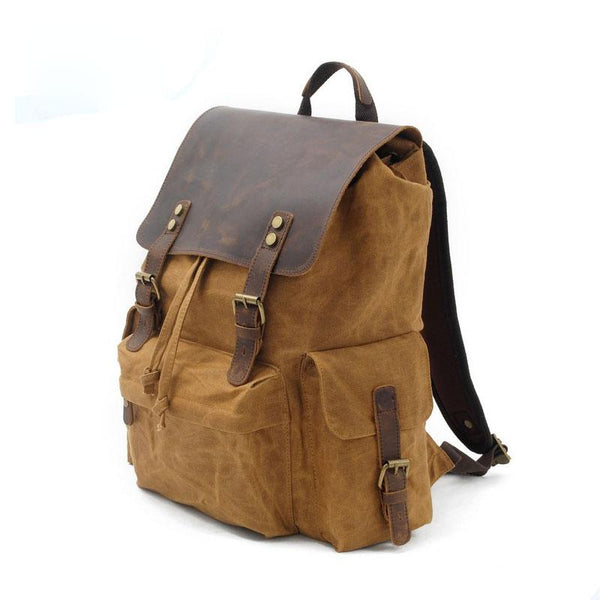 Waxed Canvas Leather Mens Hiking Backpacks Canvas Travel Backpack School Backpac QGX02151096