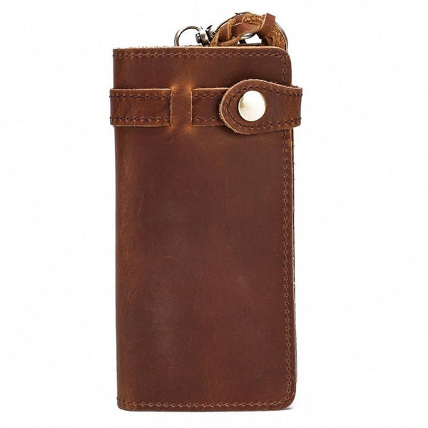Cool Leather Long Biker Wallet for Men Bifold Biker Chain Wallet Long Chain Wall FY01082147