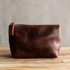 Vintage LEATHER Womens Zipper Wallet Change Wallet Makeup Pouches FOR Women