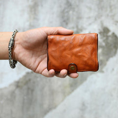 Cool Black Leather Mens Small billfold Wallet Brown Front Pocket Bifold billfold Wallet For Men