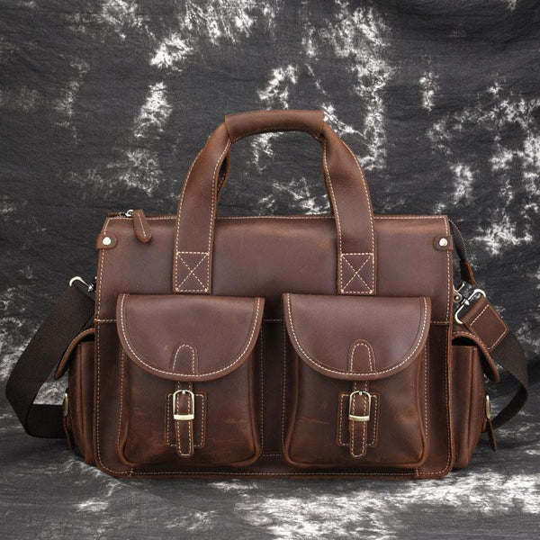 Cool Leather Briefcase 14inch Laptop Handbag Work Bag Travel Bag For Men