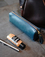 Vintage Women Green Leather Zipper Pencil Pouch Cosmetic Case Makeup Bag Wallet For Women