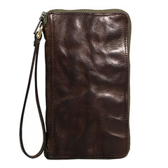 Vintage Green Leather Mens Bifold Long Wallet Brown Wristlet Wallet Brown Clutch Biker Wallet Men