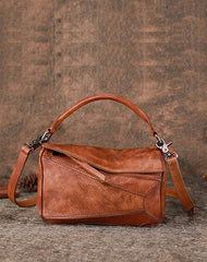 Vintage Green Leather Womens Cube Shoulder Bag - Side View