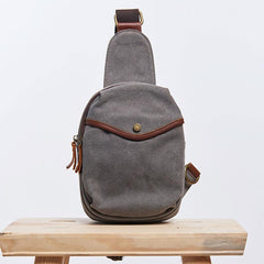 Cool Gray Canvas Mens Sling Bag Chest Bag One Shoulder Packs for men