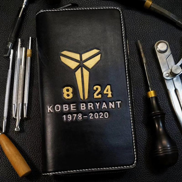 Badass Leather Men's Kobe Bryant Long Wallet Handmade Tooled Zipper Long Wallets TW12001002