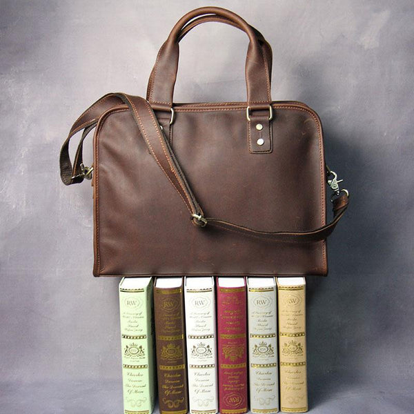 Cool Brown Coffee Leather Mens Briefcase 12inch Work Handbag Business Bag for Me REAL02921050